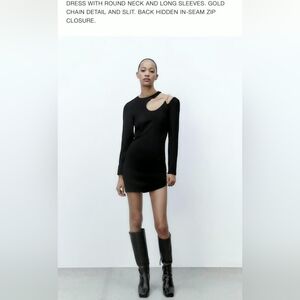 ZARA Black Cutout Long-Sleeve Mini Dress with Shoulder Ring Detail Size S